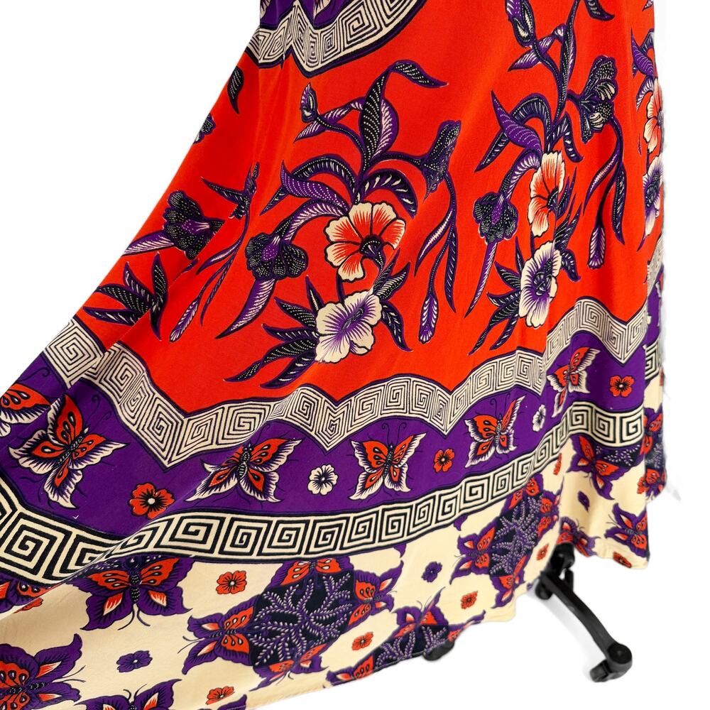 Vtg Jaya Baya Batik Floral Midi Dress size M/L Indonesia Wax Block Print - Picture 7 of 11